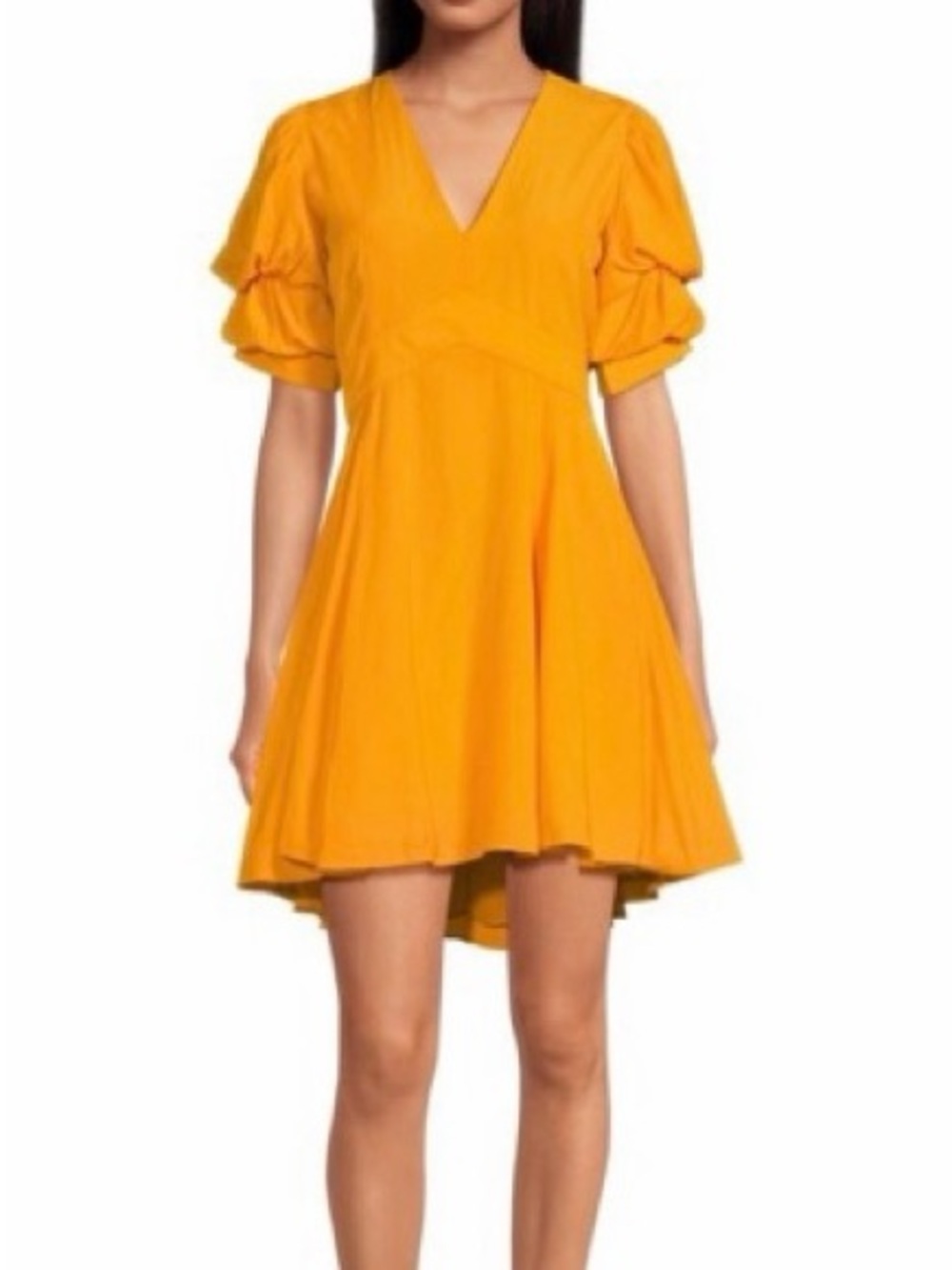 NWT 1.STATE Autumn Gold Yellow Puff Sleeve V-Neck Mini Dress Sz S NWT Flaw